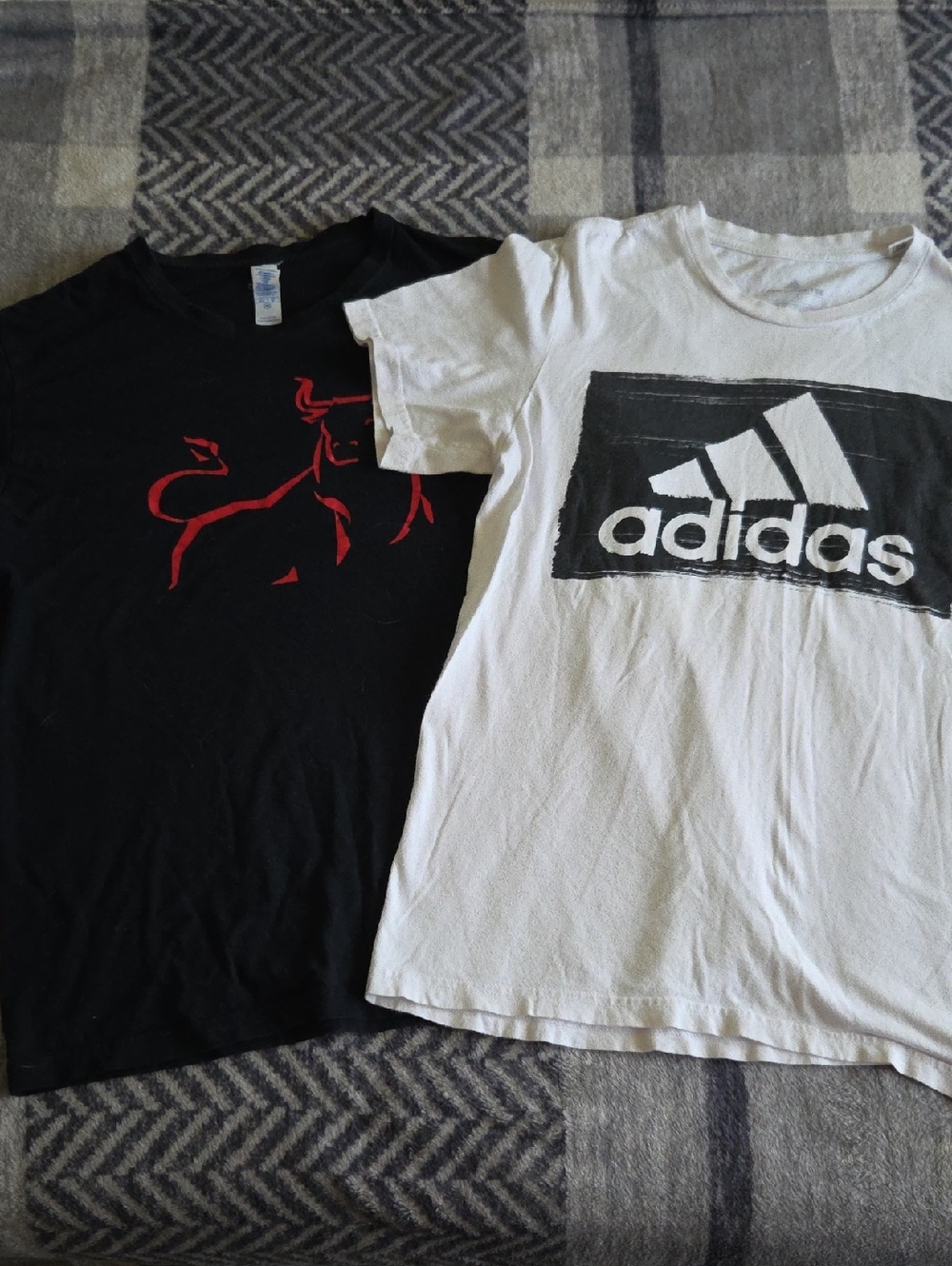 adidas White Logo Tee with Black & Red Graphic Tee Pair